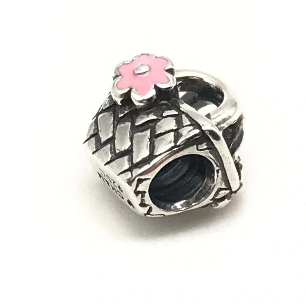 Chamilia 925 Sterling Silver Pink Flower Beach Basket Bead Charm